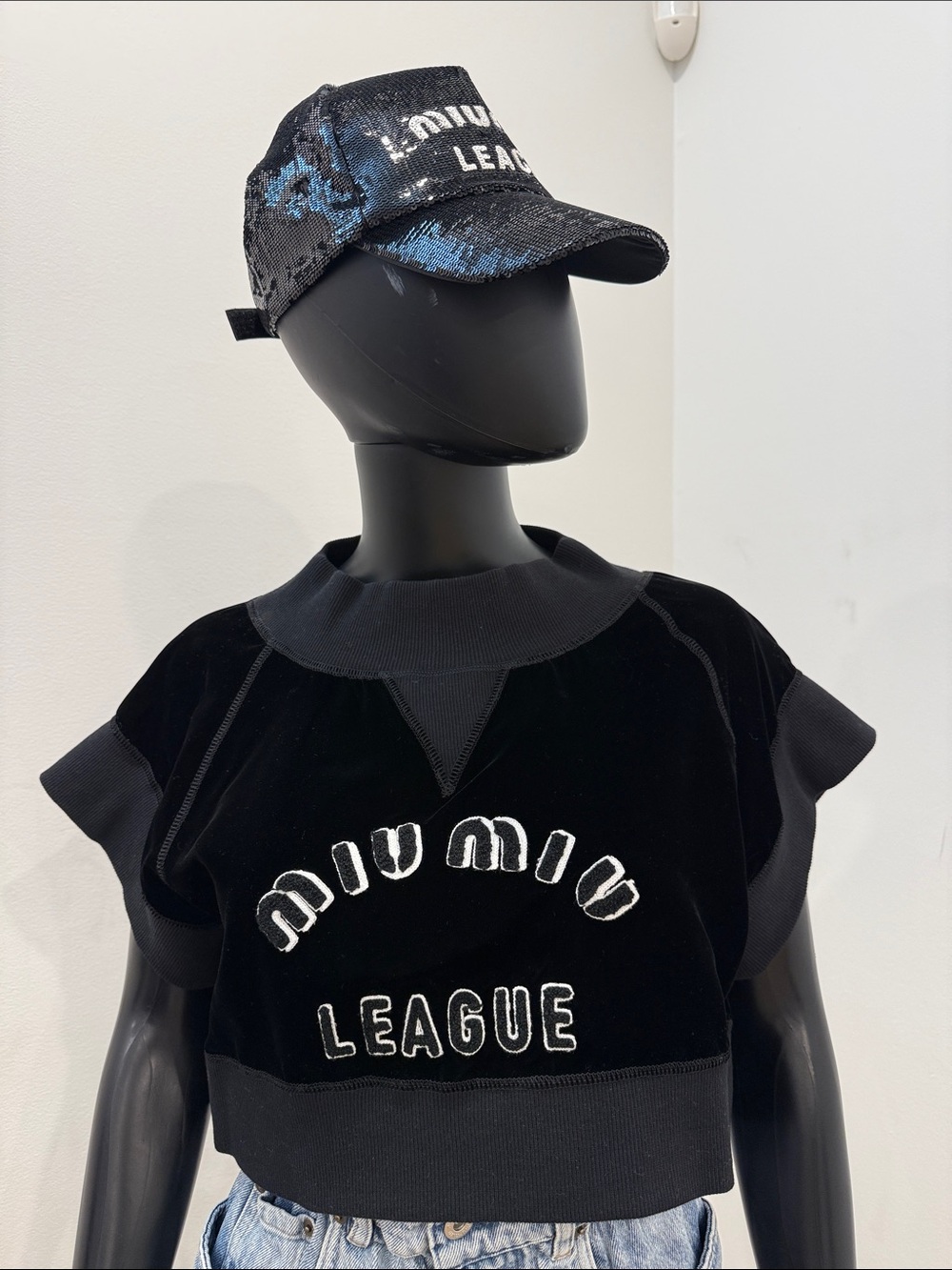 Miu Miu Velvet “League” Cropped Top Black | NEW | Size IT 40 / S